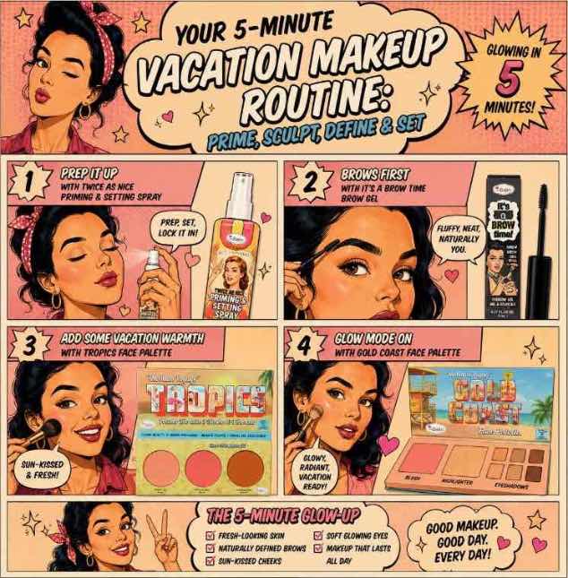 Your 5-Minute Vacation Makeup Routine: Prime, Sculpt, Define & Set